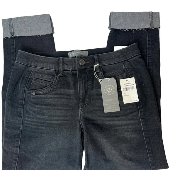 Wit & Wisdom Black glitter High Waisted Straight Leg Denim cuffed Jean - Picture 5 of 12